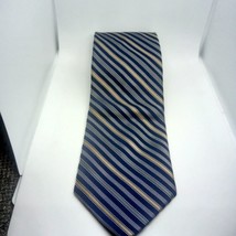Calvin Klein Men&#39;s Silk Tie 59&quot; X 4.5&quot;  w/ blue/gold  striped Pre-Owned - £11.11 GBP