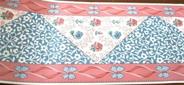 Patchwork Quilt Wallpaper Border Flowers Ribbons Blue Pink White Wall 559180 NIP - £11.59 GBP