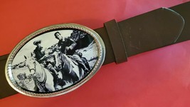 The Lone Ranger &amp; Tonto Epoxy Photo Buckle &amp; Brown Bonded Leather Belt - New - £19.74 GBP