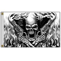 DELUXE SMOKING PISTOLS SKULL  3 X 5 BIKER FLAG FL352 bikers skull 3X5 wa... - £9.60 GBP