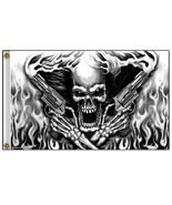 DELUXE SMOKING PISTOLS SKULL  3 X 5 BIKER FLAG FL352 bikers skull 3X5 wa... - £9.31 GBP