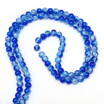 Bead Lot 10 strand 6mm round crackle glass Two Tone blue clear 31 inch CCG63 - £6.71 GBP
