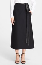 New NWT Womens Long Black Wool Skirt Designer Jill Stuart 6 Wrap Leather Belt  - £473.36 GBP