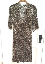 Size XS Adam Levine Leopard Animal Print Long Crinkled Duster Tie Front - $27.10