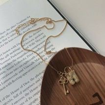 2pcs Lock &amp; Key Chain Pendant Charm Necklace 18K Yellow GP Women Fashion Jewelry - £82.02 GBP