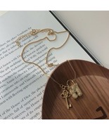 2pcs Lock &amp; Key Chain Pendant Charm Necklace 18K Yellow GP Women Fashion... - £82.02 GBP