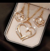 3 Pcs Set Heart Shaped Jewelry Set of Earrings Pendant Necklace for Women - £6.22 GBP