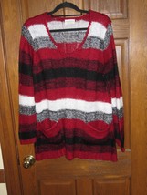 Bobbie Brooks Red White Black V-Neck Tunic Sweater with Pockets - Size 2X - $19.79
