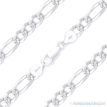 7mm Figaro Link Chain Diamond-Cut Pave Bracelet Solid .925 Italy Sterling Silver - £35.60 GBP+