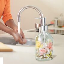 Topadorn Floral Glass Soap Dispenser 17oz with Pump Beautiful! - $11.95