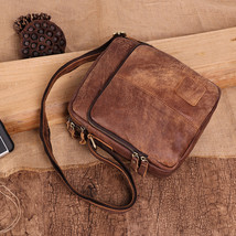 100% Genuine Leather Briefcase Bag Vintage Men Shoulder Bag Man Messenger Cross  - £78.40 GBP