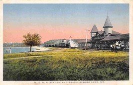 M C Railroad Station Train Depot Beach Sebago Lake Maine 1910c postcard - £6.29 GBP