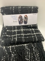 Ruana Plaid Black White Fringe Shawl Cover Wrap One Size Women Soft NEW - $8.95
