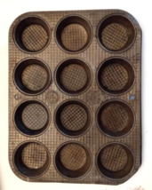 Ekco Ovenex Muffin Tin Baking Pan X12 Waffle Pattern MCM VTG Metal OvenWare - £15.77 GBP