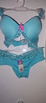 Hers by Herman 2 Pc Bra Panty Set Teal 36C Size L- NWT - $205.03 MXN