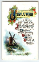 New Years Day Postcard Holiday Greetings Windmill Just A Word Poem Embossed 1911 - £10.43 GBP
