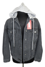 Men&#39;s Detachable Hood Layered Look Gray Denim Jean Jacket Size Medium - £31.69 GBP