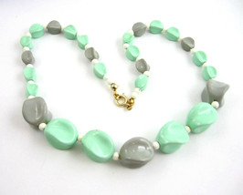 SEA FOAM GREEN  &amp; PALE GRAY Necklace Vintage Beaded Choker  White Beads ... - £15.94 GBP