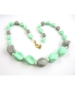 SEA FOAM GREEN  &amp; PALE GRAY Necklace Vintage Beaded Choker  White Beads ... - £15.71 GBP