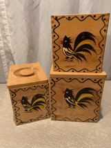 Wood Rooster Canister Set-Vintage JAPAN Hand Painted Woodpecker Woodware... - $13.27