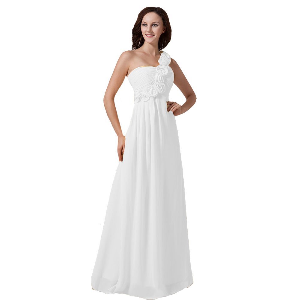 Kivary Women's Floral One Shoulder A Line Long Prom Evening Dresses White US 8