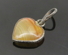 925 Sterling Silver - Vintage Petite Agate Love Heart Pendant - PT18055 - £19.46 GBP