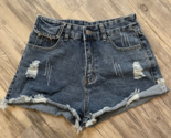 Shein Shorts High Rise Hot Pants Regular Distressed Blue Denim Womens Me... - £7.08 GBP