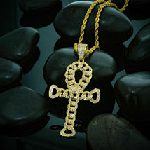 Unique Men &amp; Women Iced Out 2ct Round Diamond Ankh Cross 14k Yellow Gold Finish - £75.13 GBP