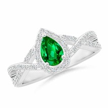 ANGARA Twist Shank Pear Emerald Ring with Diamond Halo for Women in 14K Gold - £1,732.16 GBP