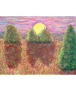 Original Painting Sunset Trees Landscape Van Gogh Style Impressionism Si... - $17.74