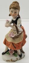 C) Vintage Country Girl with Flower Basket on Stump Ceramic Figurine 6" ... - $5.93
