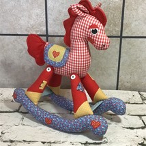 Vintage Handmade Plush Rocking Horse Red Patchwork Decorative Collectible - £38.94 GBP