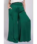 Washed Satin Wide Pants With Waist Smocked - $75.22 CAD
