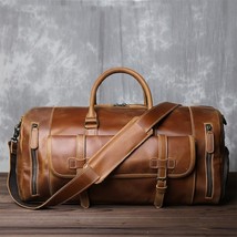 Retro Leather Travel Bag men&#39;s Large-capacity First Layer Cowhide Single Shoulde - £361.90 GBP