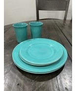 Hazel Atlas Ovide Aqua Turquoise Platonite Dinner Dessert Plate Tumbler ... - $67.68 CAD