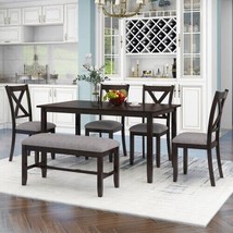 6-Piece Kitchen Dining Table Set Wooden Rectangular Dining Table - Espresso - $708.56