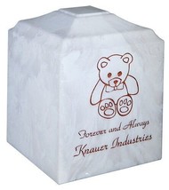 Small/Keepsake 45 Cubic Inch White Teddy Cultured Marble Cremation Urn for Ashes - £150.97 GBP