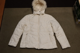 SEARLE Womens Full Zip Duck Down &amp; Feather Hooded White Winter Jacket Si... - $39.99