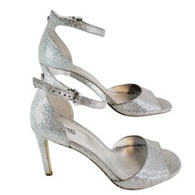 Michael Kors Kimberly Ankle Strap Glitter Mesh Sandal Silver Size 8.5 - £33.18 GBP