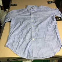 Ralph Lauren Shirt Large Blue Button Up Grid Plaid Classic Non Iron 16 1... - $15.83
