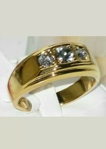 1. Ct Round Diamond 14K Yellow Real Gold Over Mens Engagement Wedding Band Ring - £82.05 GBP