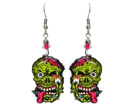 Zombie Earrings Halloween Themed Graphic Dangles - Womens Monster Fashion Handma - $11.87