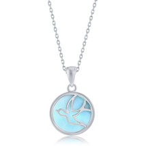 Sterling Silver Flying Dove Round Larimar Pendant - $50.35