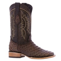 Mens Brown Leather Cowboy Boots Snake Print Western Wear Square Toe Botas - £111.90 GBP