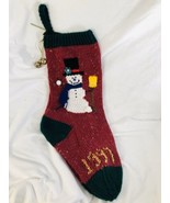 knit Handmade Snowman Design Christmas Holiday Stocking 1997 - $19.72