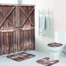 16 Piece Wooden Planked Doors Shower Curtain &amp; Accessories Bath Set, Rustic -NEW - £39.48 GBP