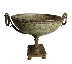 ANTIQUE PAINTED COMPOTE BOWL WITH BRONZE DETAIL DECORATIVE BOWL EXCELLEN... - £197.59 GBP