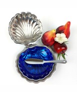 Vintage Silver Plated Shelle Butter Dish with Cobalt Blue Glass Liner &amp; ... - $81.60 CAD
