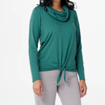 Any Body Cozy Knit Jersey Cowl Neck Tie Front Top- Mallard Green, XX-SMALL - £18.12 GBP