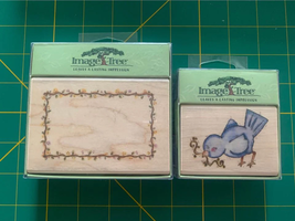 Image Tree Nesting Bird &amp; Vine Frame Rubber Stamp Set #26 - new - £7.97 GBP